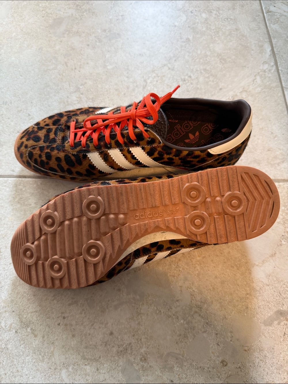 adidas womens Leopard Print Sneakers with Orange Laces - Picture 3 of 4